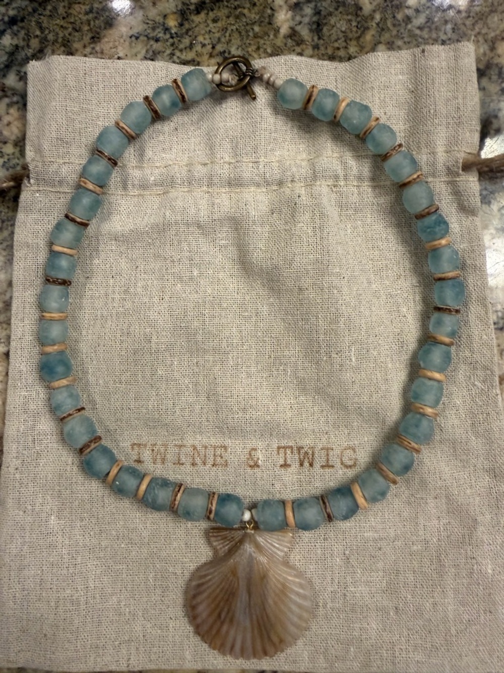 Twine & Twig Tribal Shell Necklace-Aqua